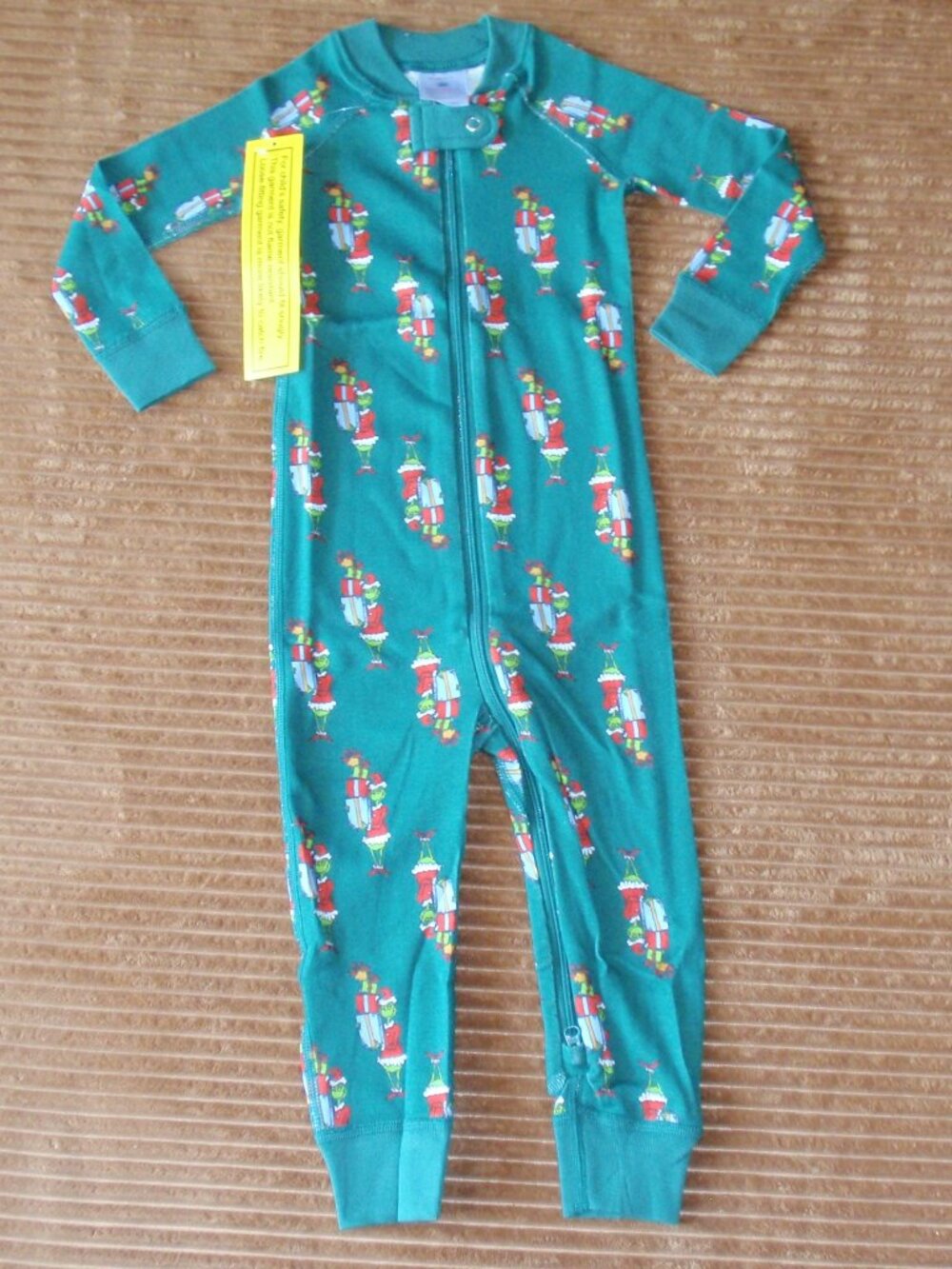 NWT Hanna Andersson Green Grinch Organic Cotton Sleeper Footless Zip Up Sz 85 2t